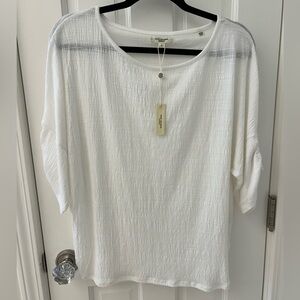 NWT Max Studio 3/4 Sleeve White Cinched Sleeve Dropped Shoulder Top Size L